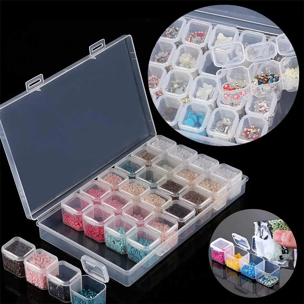 29591Diamond painting storage box Embroidery Diamond Art Containers, Bead Storage Organizer Case with 28 containers