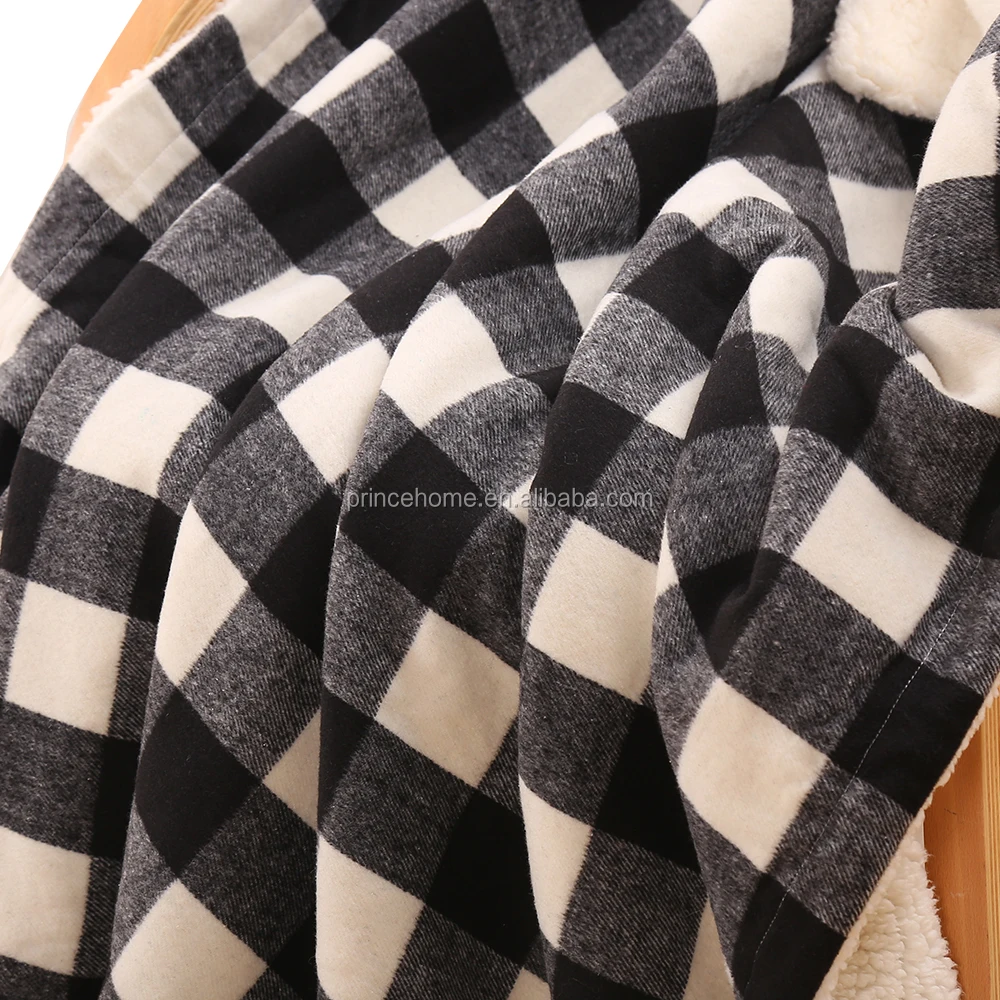 
Black and white plaid Throw With Warm and Soft Sherpa blanket buffalo plaid blanket 