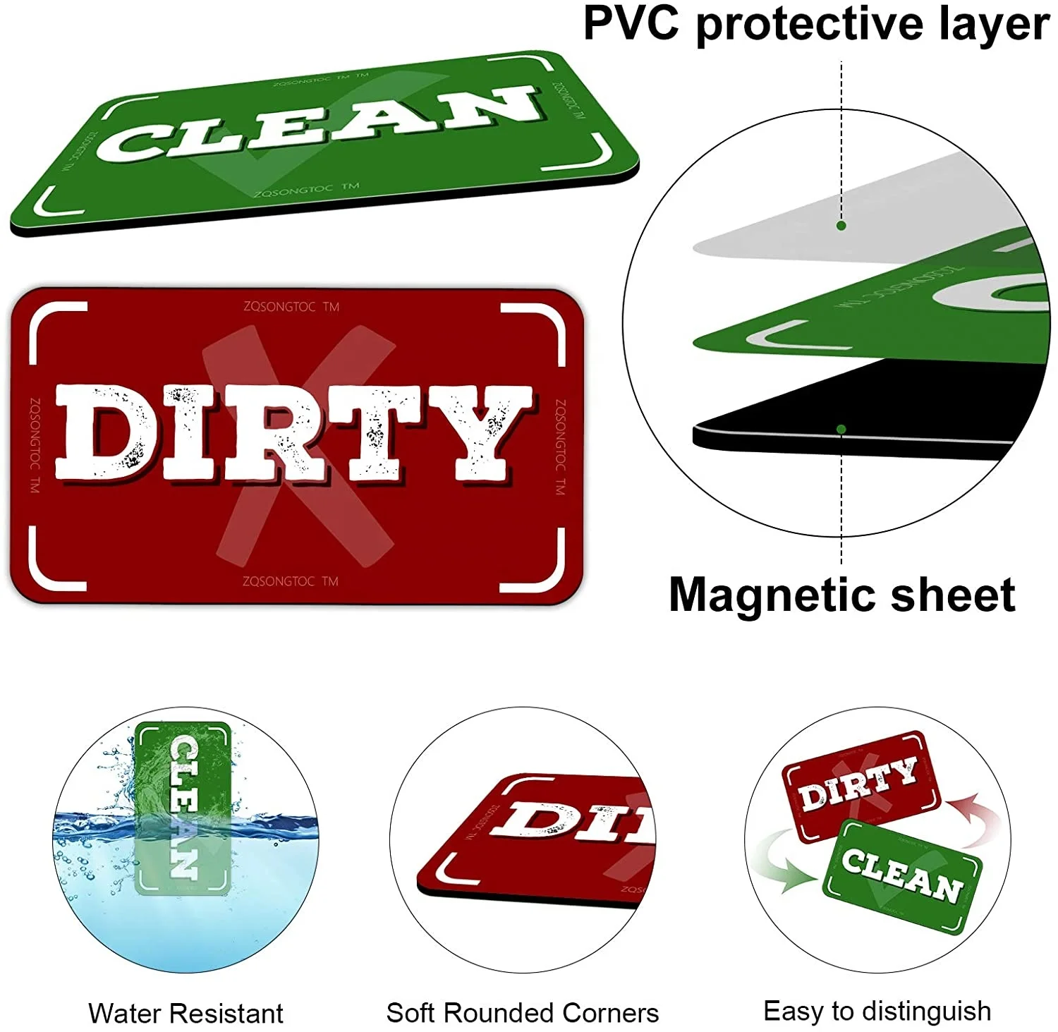 
Universal Strong Magnet Kitchen Dish Washer Clean Dirty Sign Double Sided Flip Reversible Dishwasher Magnet 