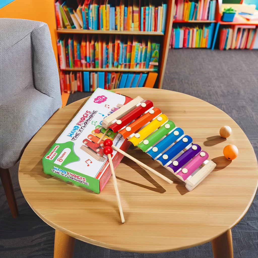 Unisex Eight-Color Wooden Xylophone Educational Musical Instruments Baby Toys for Toddlers Aged 2 to 4 Years