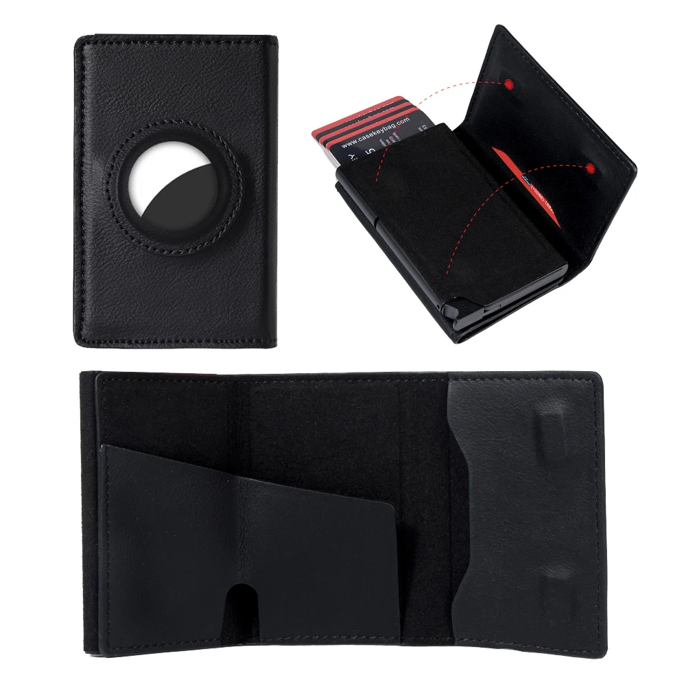 2024 Men Luxury Napa Real Leather Minimalist Pop Up GPS Smart Tri Fold Wallet Aluminum Magnetic Business Auto-eject Card Holder