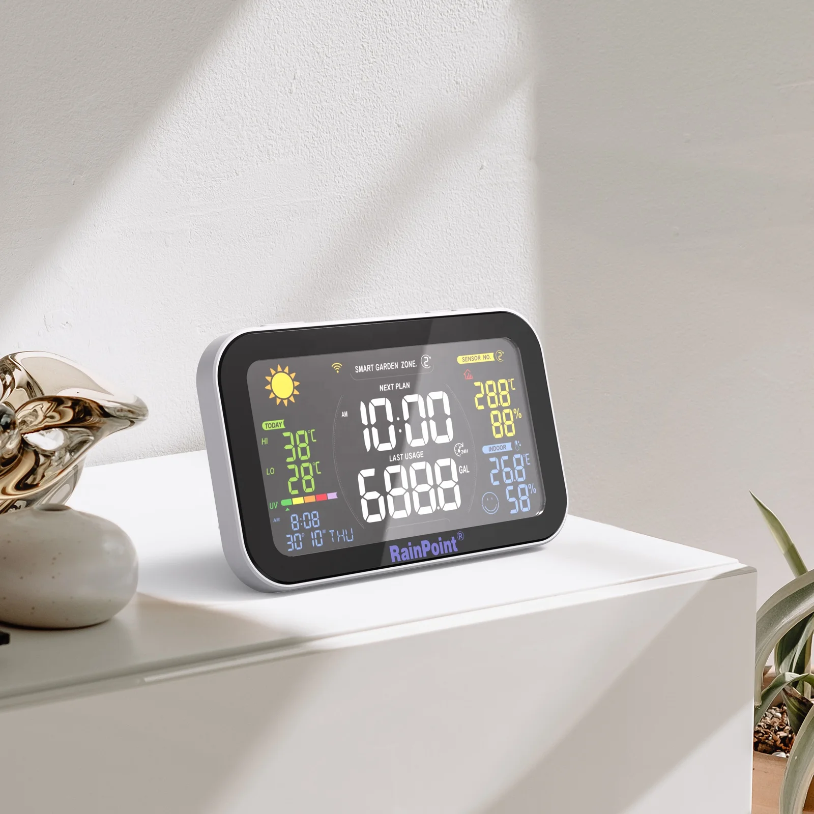 Rainpoint Digital Irrigation System Hub Displayed with Irrigation Plan Watering Time Sensors Showing Automatic Garden