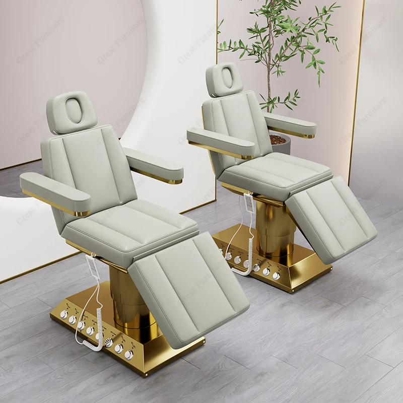 Modern salon furniture grey beauty spa bed 4 motors electric massage table gold base professional spa bed for sales