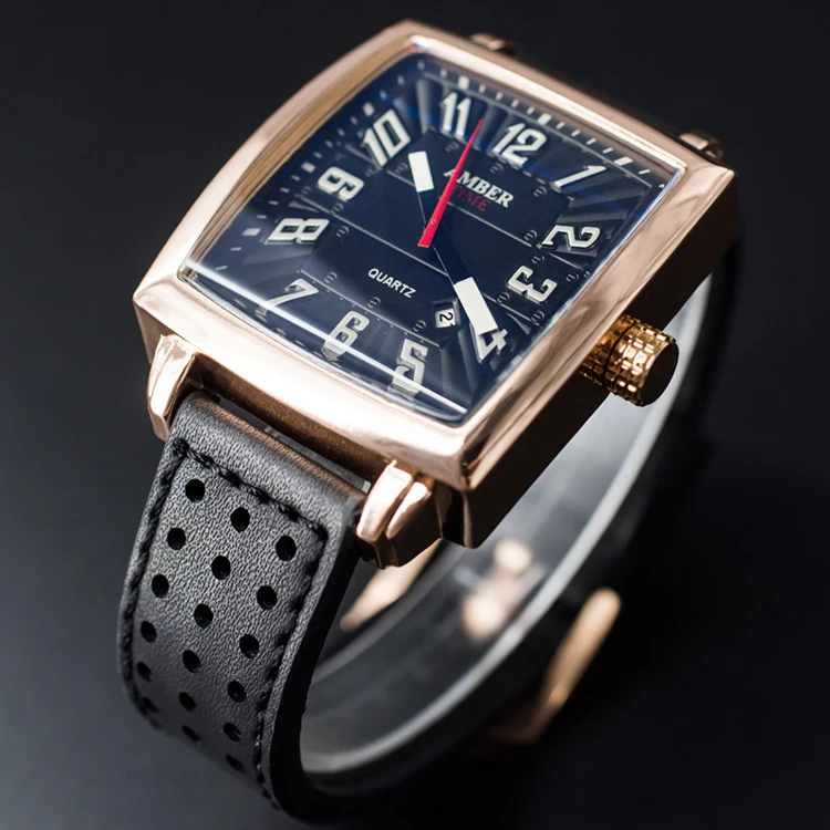 Leather Strap Men Date Square Quartz Wrist Luxury Watch