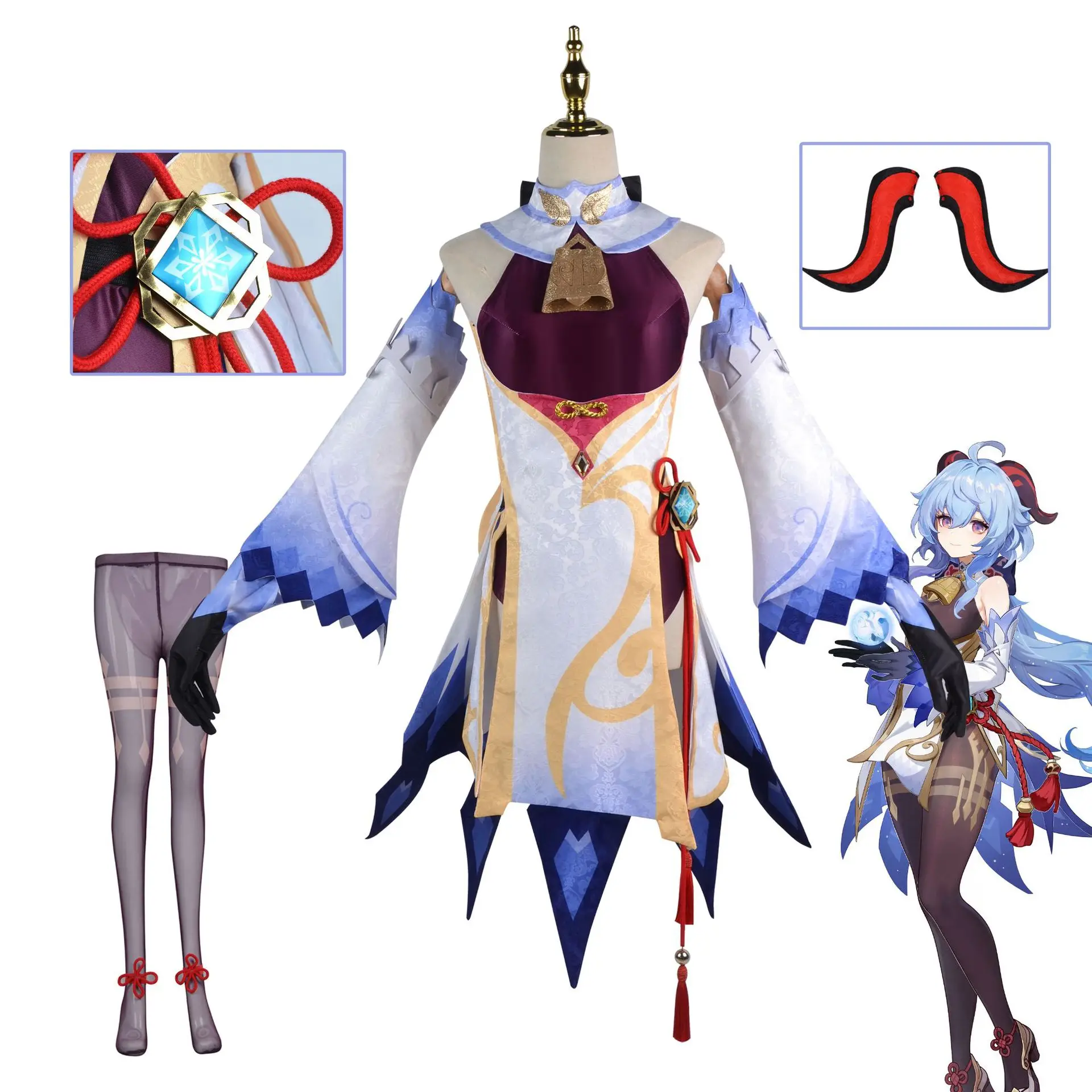 BAIGE Adults/Kids Game Genshin Impact Ganyu Cosplay Costume  Wig Shoes Outfit Lolita Dress Halloween Party Ganyu Costume