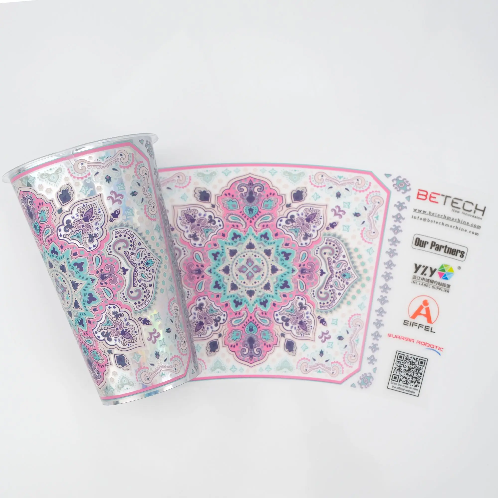 Hot selling Pp Material Custom Printing Logo metalized Laminated film  Plastic Cup varnishing  Iml Label Printing