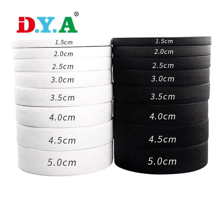 Free Sample 10mm-100mm White Black Color Polyester Rubber Elastic Waistband Knitting Elastic Tape for Cycling Clothing