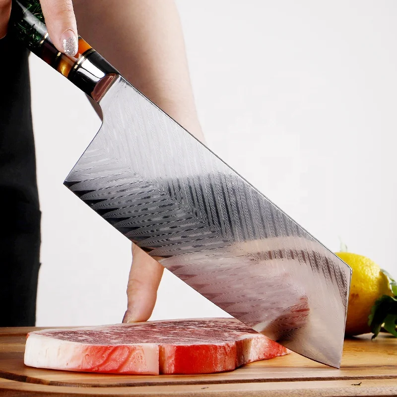 Green Resin Handle Damascus Steel Chef Knife Set De Cuchillos Damascus Kitchen Knife Sets knifes chef