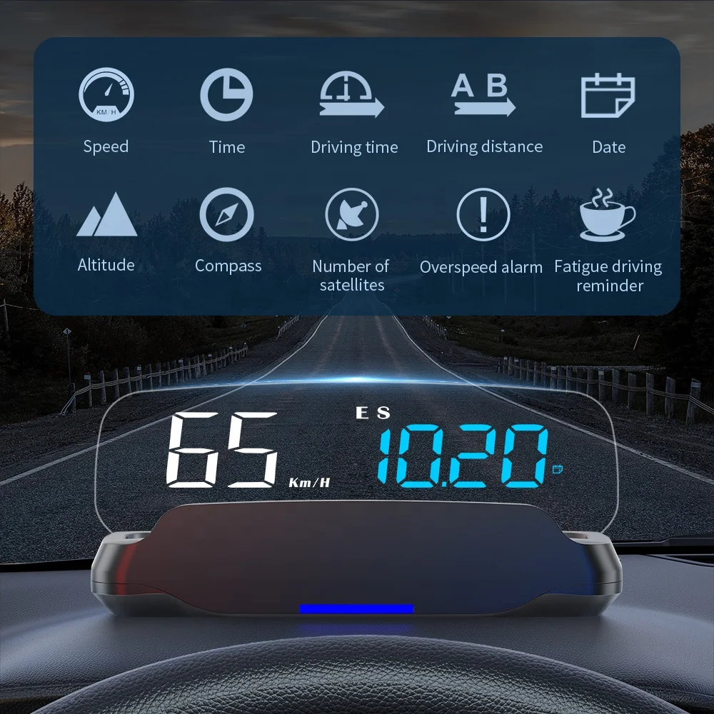 New 100% Car mirror GPS HUD head up display car speed alarm C7 blue LED popular hud display speedometer electronics