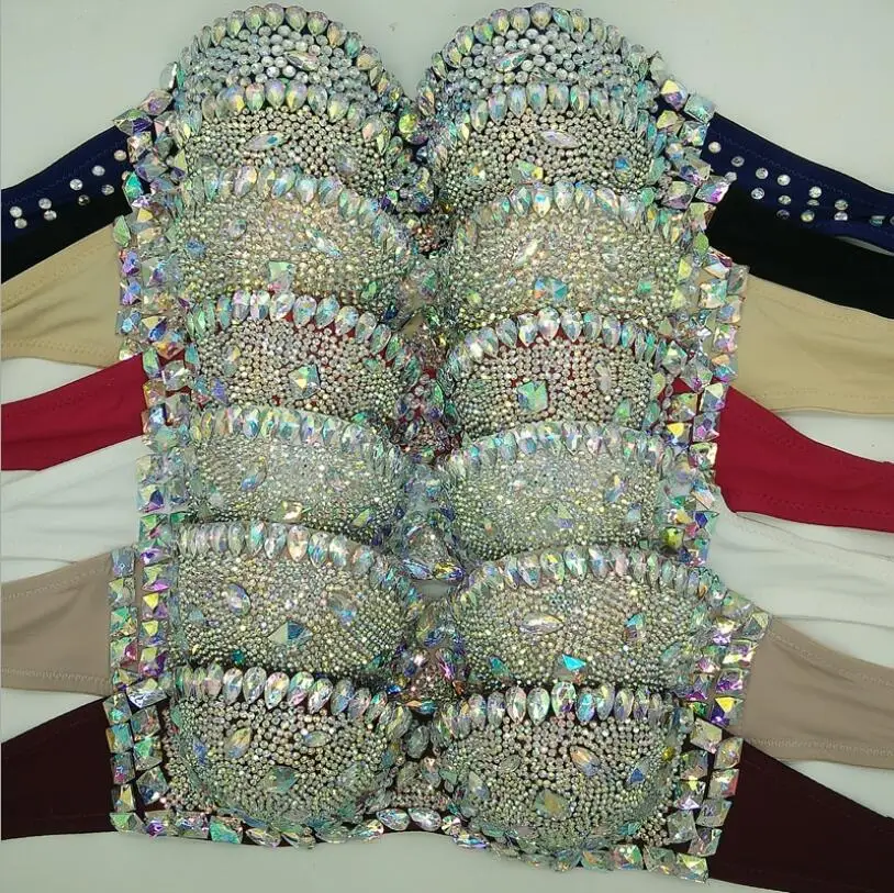 STOCK 8 Design Sexy Bikini Women Summer Handmade Shinning Diamond 2 Pieces Bikini Sets Rhinestone Bra Swimwear