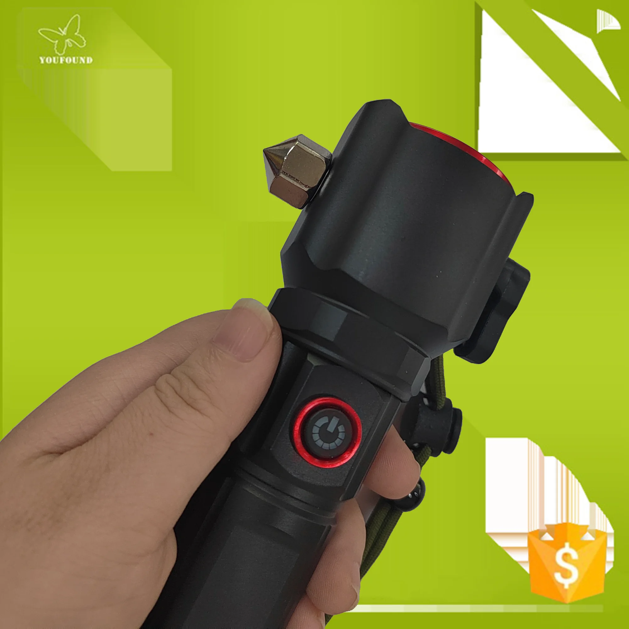 Multi-Function Safety Hammer self defensive Flashlight with alarm LED Rechargeable Powered Emergency Rescue Tool Flashlight