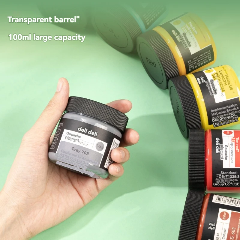 Deli 73888 lake blue Gouache paint for art students 100ml transparent bottled painting pigment 96botttle per carton set