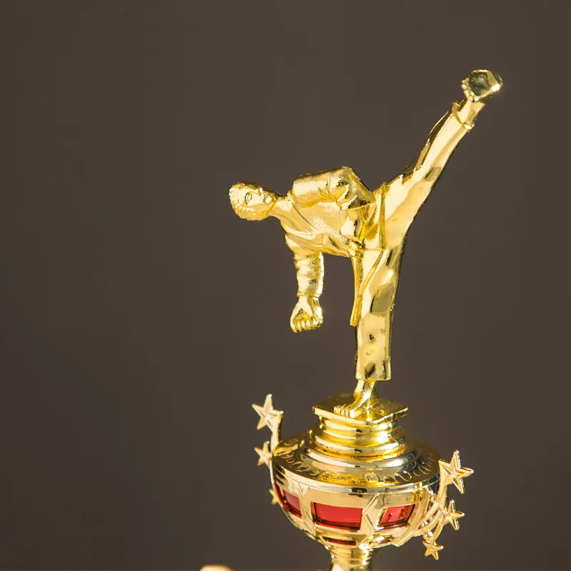 Wholesale custom plastic resin gold plated championship golden fighting wushu karate judo taekwondo cup sport trophy award