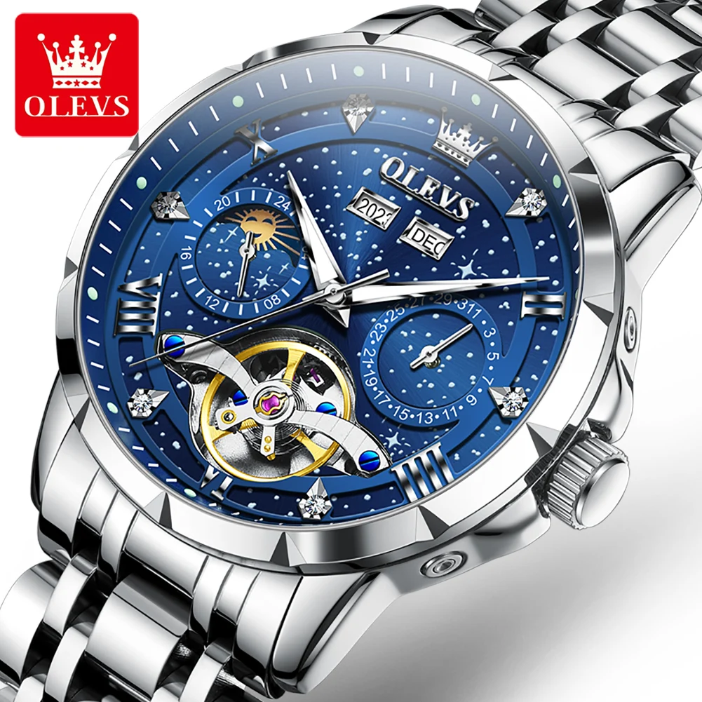 OLEVS  6690  Watch Men Wrist Custom Watch Dial Rose Gold Stainless Steel Skeleton Luxus  Relojes Automatic Mechanical Watches