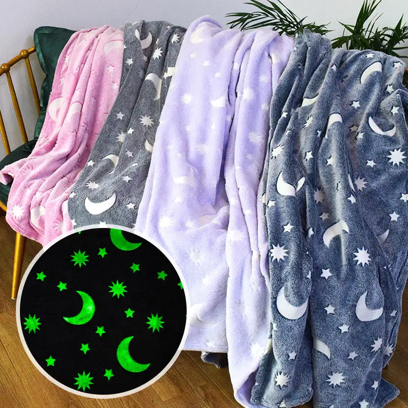 Kids Girls Boys Luminous Blanket Machine Washable Plush Fuzzy Flannel Blankets Glow in The Dark Throw Blanket