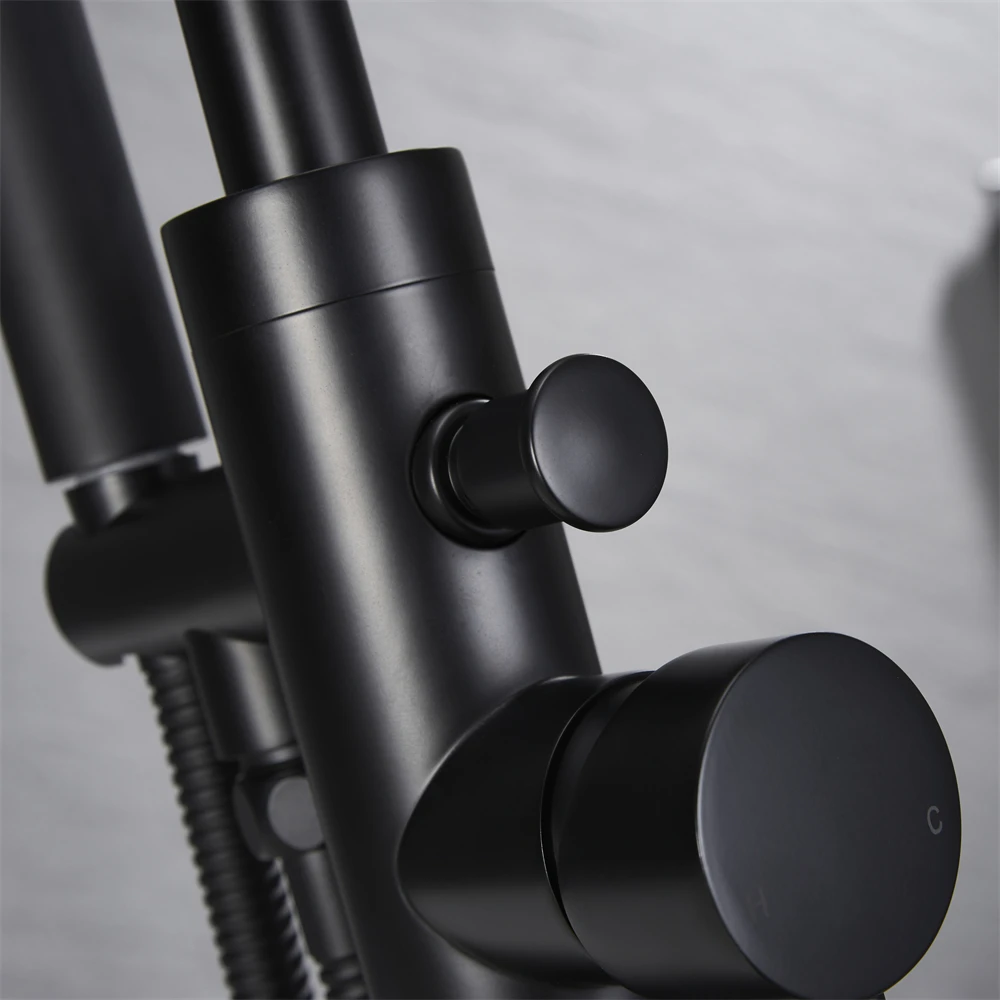 China Factory Supply Freestanding Matt Black Floor Mounted Bathroom Brass Bathtub Faucets With Hand Shower