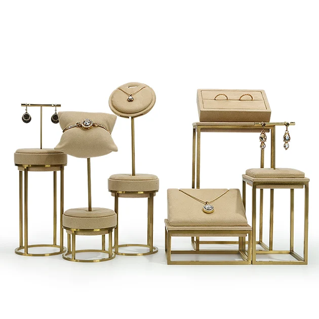 SKQ OEM Beige Velvet Detachable Bracelet Holder Bangle Racks Ring Necklace Stand Jewelry Display