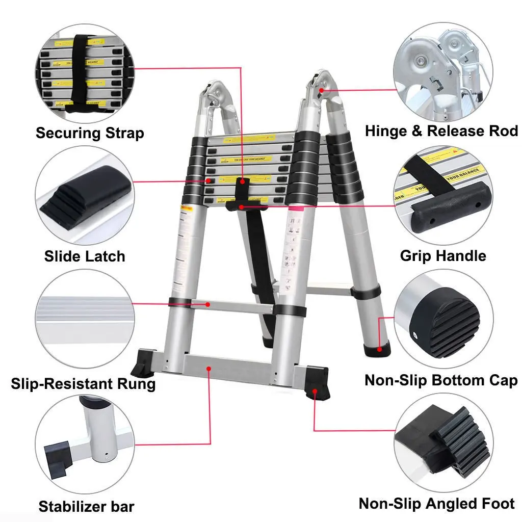 Portable Collapsible Industrial Telescopic Ladder Step Ladder Folding Ladder Aluminum Outdoor Poly Bag + Carton Package 25 Days