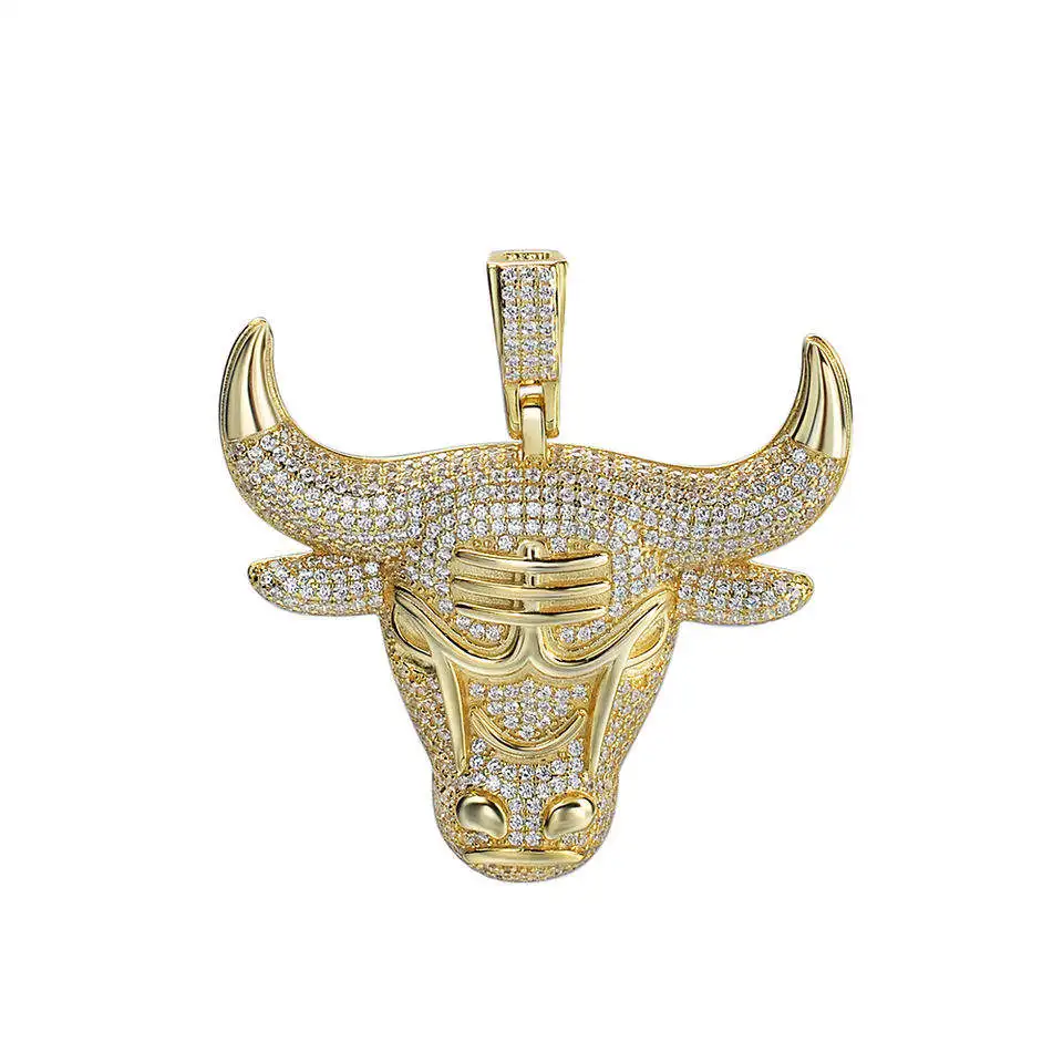 Hip Hop Jewelry Charms Iced Out Diamond 14k Gold Silver Micro Zircon Animal Bull Head Pendant