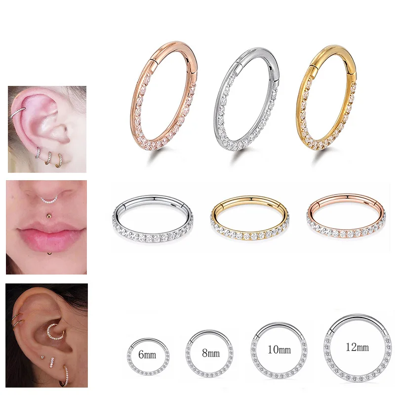 Woman Piercing Ring 316L Stainless Steel Jewelry Micro Pave Zircon Septum Nipple Clicker Wedding Gold Nose Ring