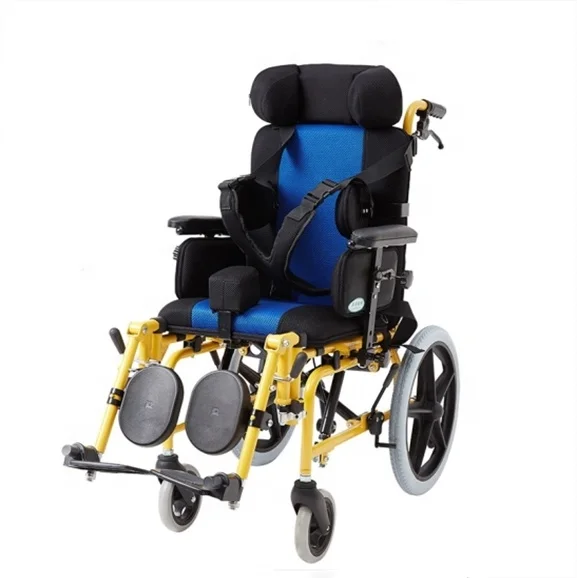 
Children cerebral palsy medical handicapped height adjustable seat reclining manual lightweight wheelchair 