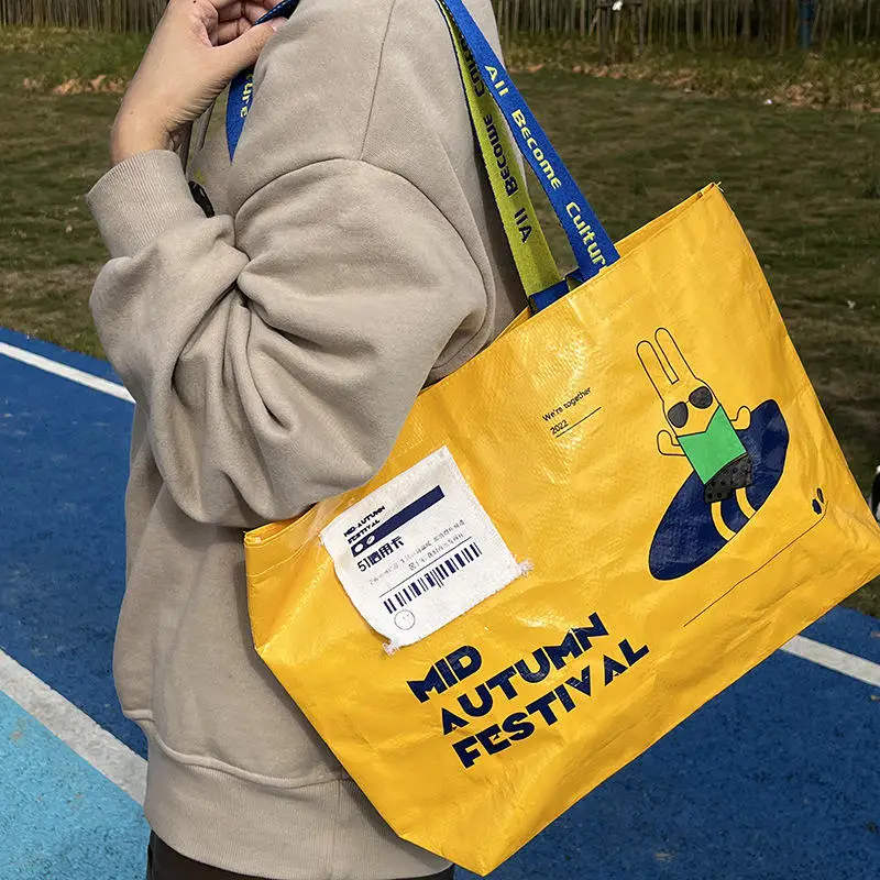 Оптовая продажа, водонепроницаемые пляжные рекламные ручные переработанные полипропиленовые пластиковые тканые сумки для покупок