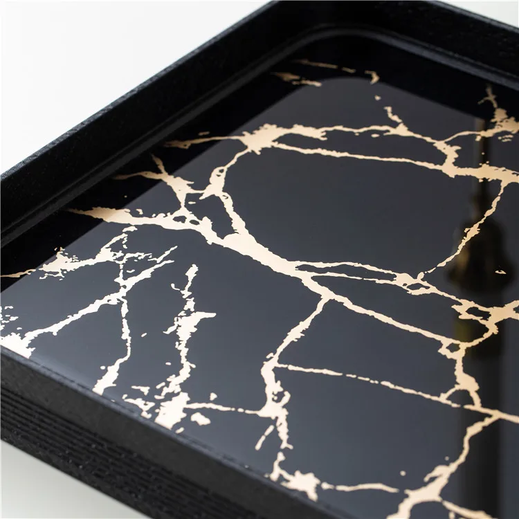 Hotel custom size black glass serving trays home decor rectangular mirror vanity wedding tea marble tray with handle