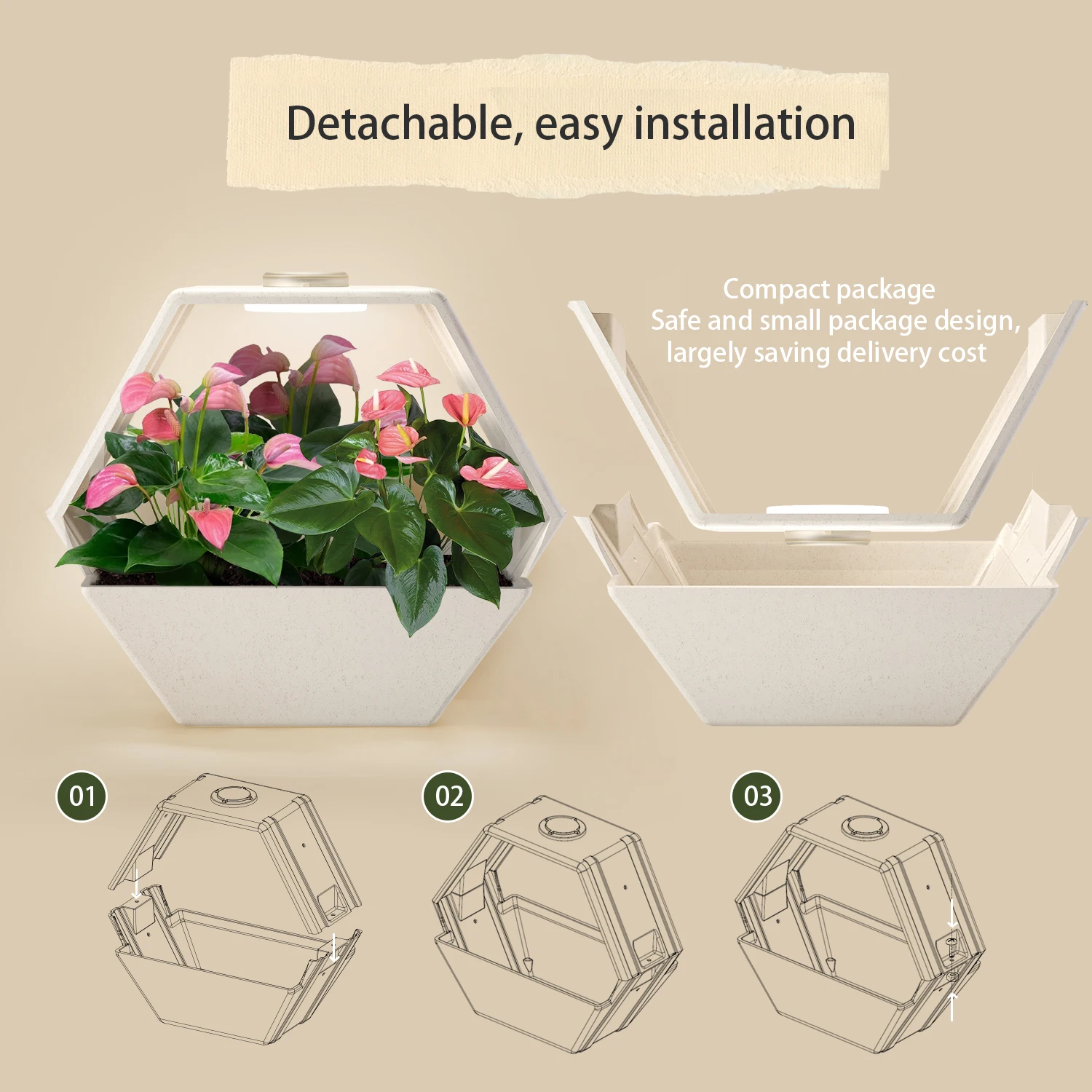 J&C Minigarden 2023 eco friendly self watering flower plant pots kitchen tabletop home smart grow light bamboo chaff product