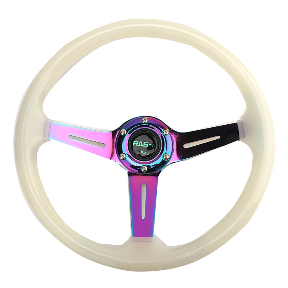 Universal 14inch 350mm Jdm Deep Dish  Luminous Neo Chrome Rainbow Neo Spoke Fluorescence Acrylic Crystal Steering Wheel