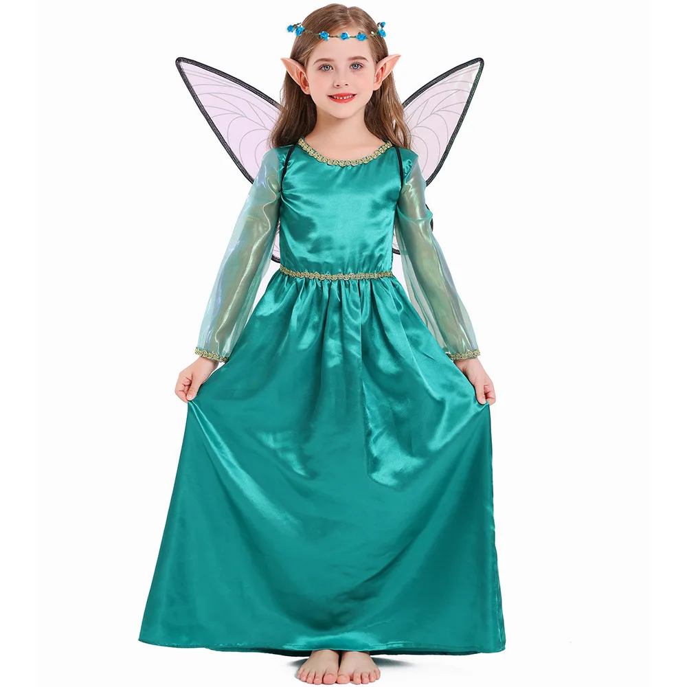 Movie Performance Clothing Princess Fairy Dress For Girls Green Fairy Birthday Party Fancy Dress Halloween Elf Costume Outfits