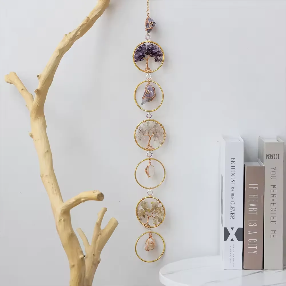 Kabbalah Raw Crystal Gemstone Wall Decor Handmade Gemstone Reiki Crystals Lotus Hanger Christmas Ornament