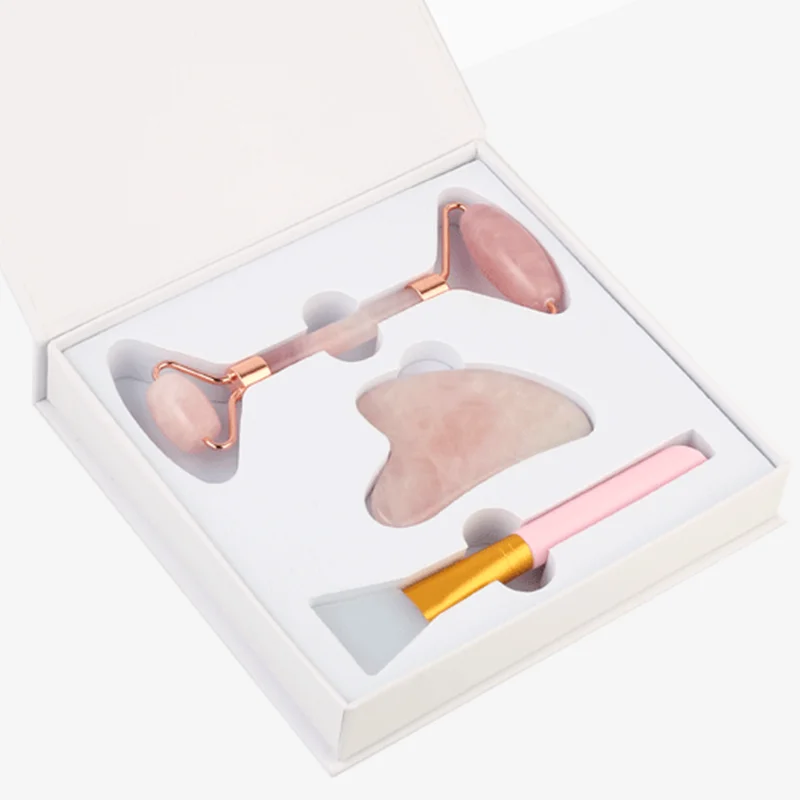 facial cleanser brush silicone jade roller and ice jade roller gua sha set quartz