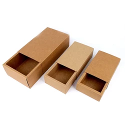 Recycled kraft paper box brown nature color custom clothing packaging sliding open gift boxes with drawer and sleeve