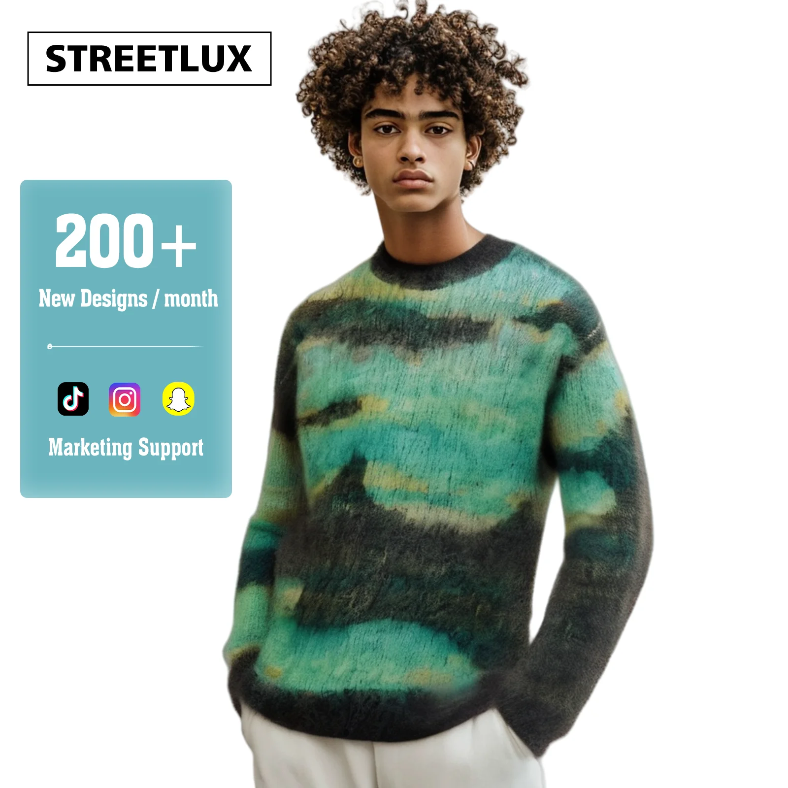 Custom LOGO OEM & ODM men sweater Jacquard mohair Knit Long Sleeve knitted winter knitwear men crew neck mohair sweater for men