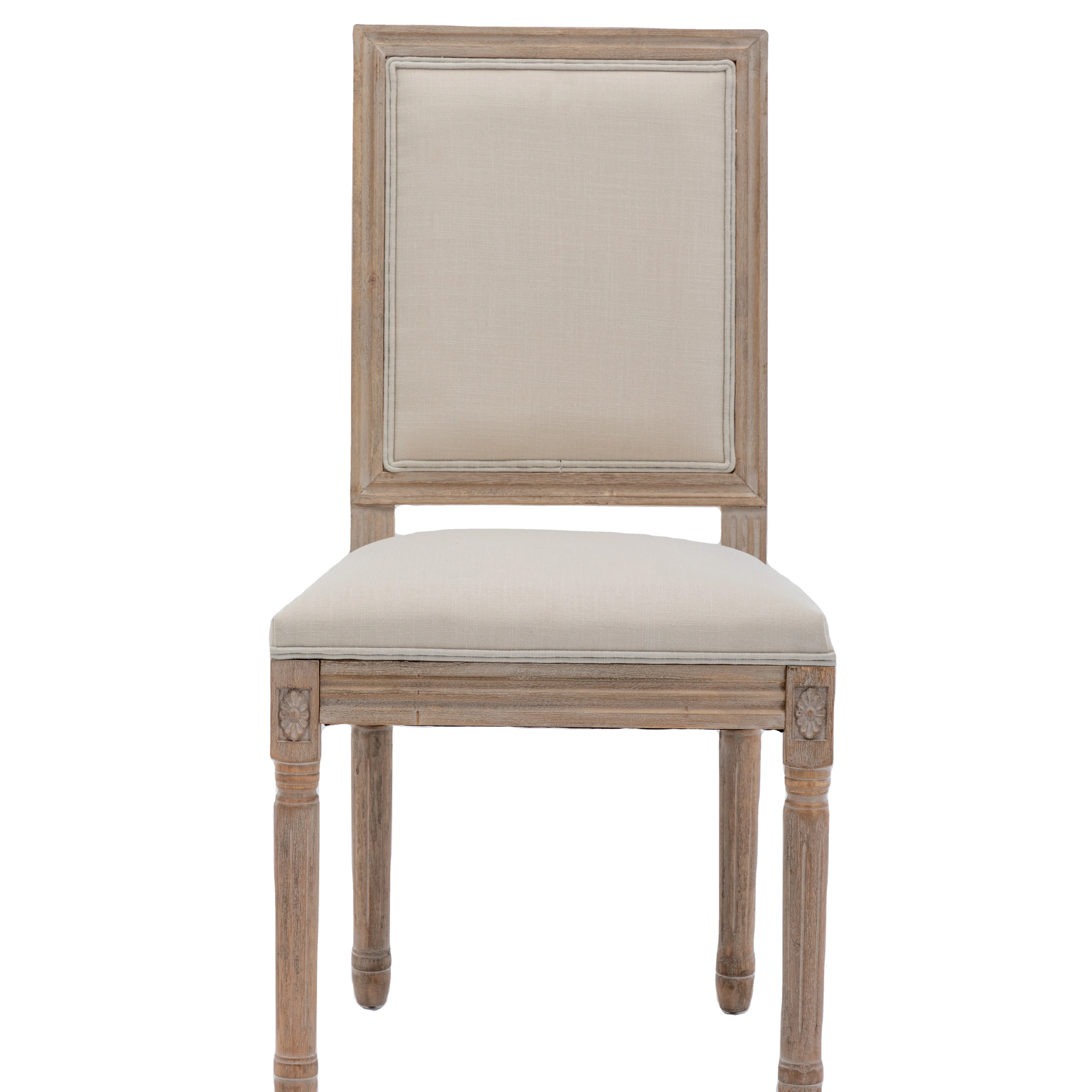 Modern fine dining furniture upholstered linen fabric covered surface  comfortable square backed dining chairs