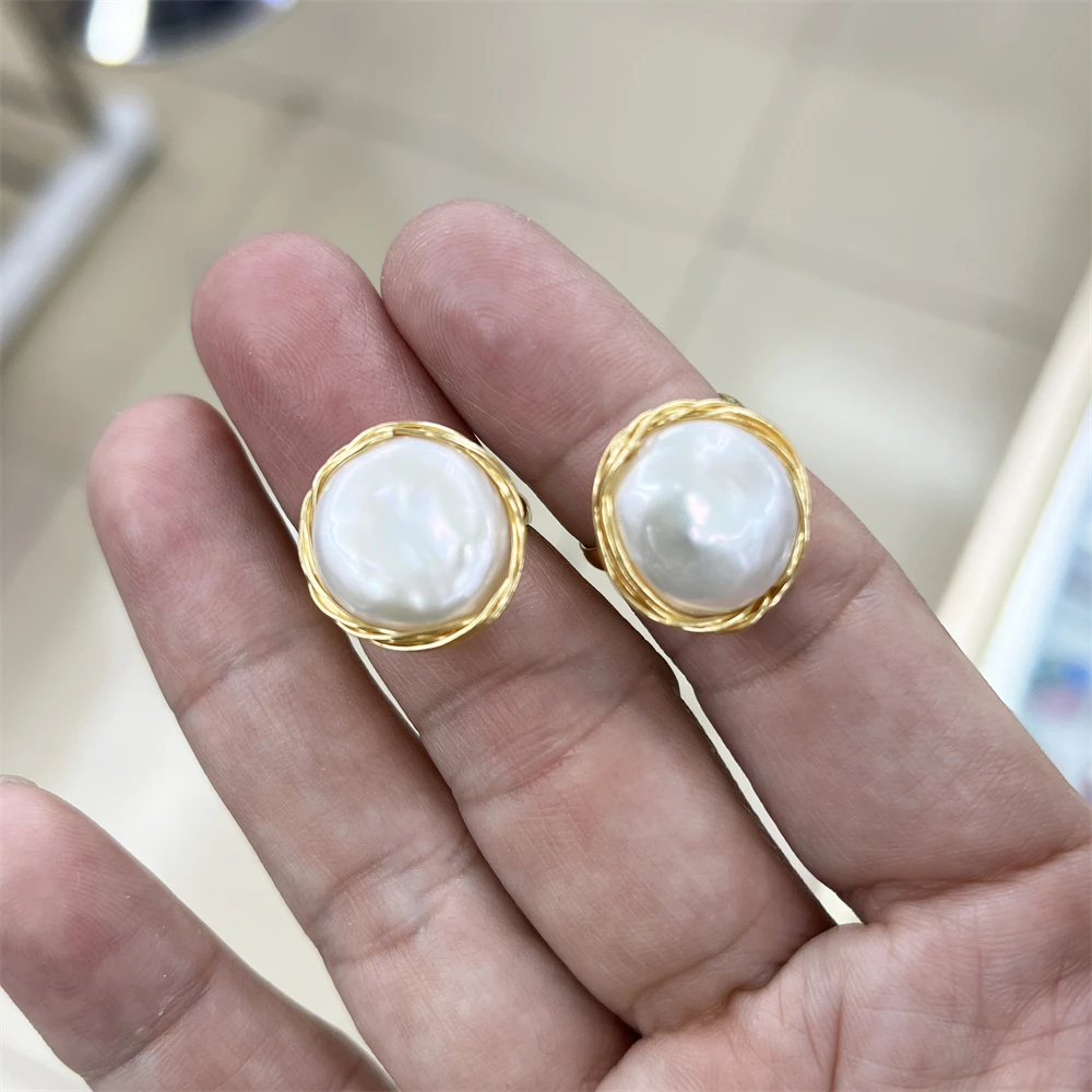 Gorgeous Irregular Shape Baroque Pearl Rings Wire Wrap 18k Gold Round Coin Pearl Rings for Women Vintage Jewelry Adjustable