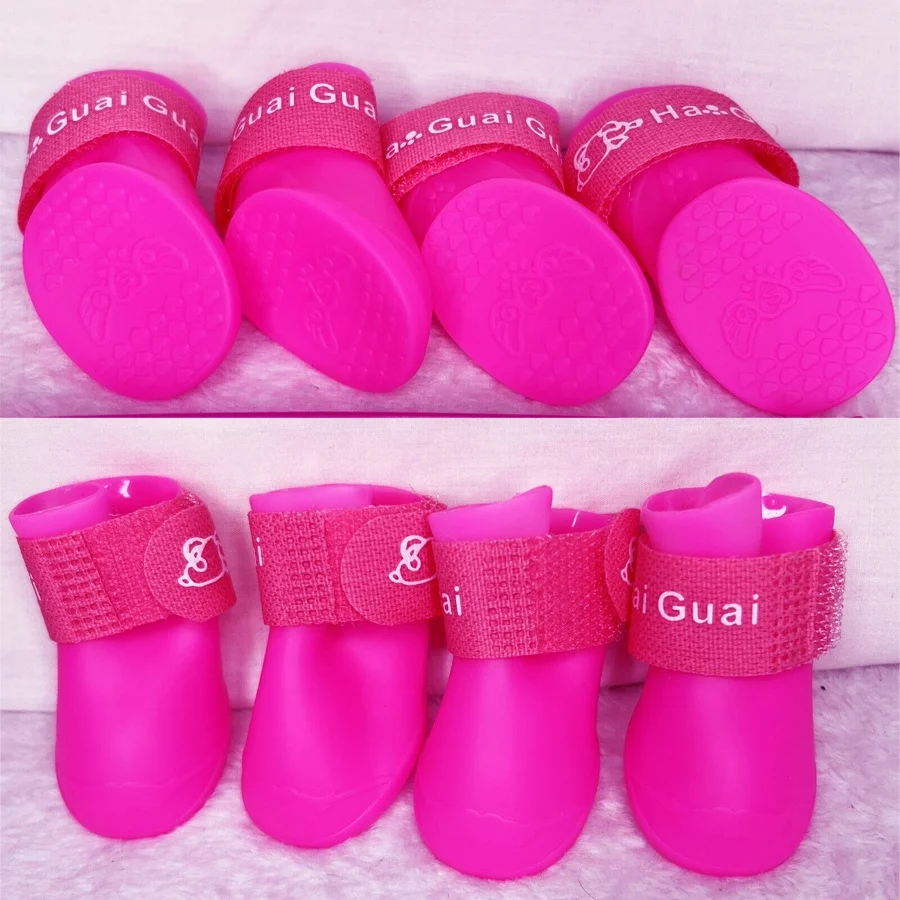 Custom Waterproof Anti-slip Soft Rubber Cute Small Puppies Design Paw Protector Outdoor Silicone Dog Rain Boots Shoes For Pet