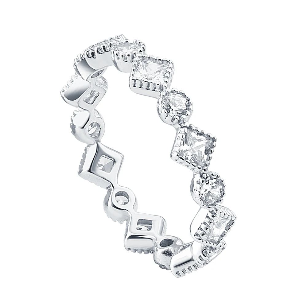 Handmade Silver Jewelry Rings Geometric CZ Sterling 925 Silver cheap stackable Eternity Ring Designs for Girls