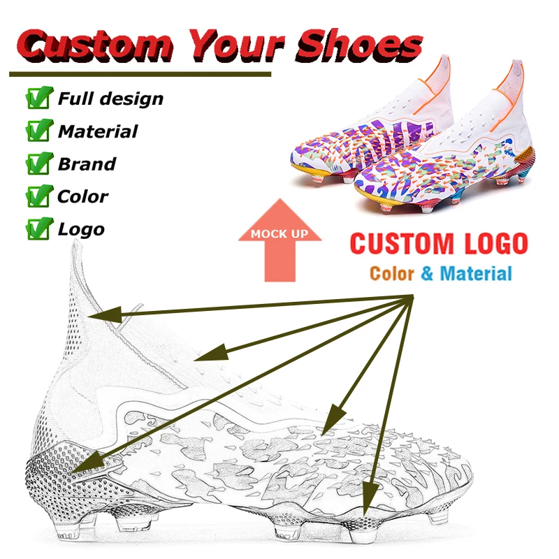 Design Soccer Shoes Zapatillas De Ftbol FG High Top Football Cleats Men Youth Student Sports Training Shoes Custom Soccer Boots