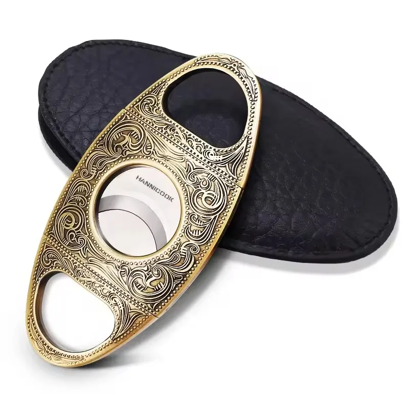 Retro Carving Luxury Cigar Cutter Metal 304 Stainless Steel Blade Cigar Accessories Gift Box Package for Business Giftd