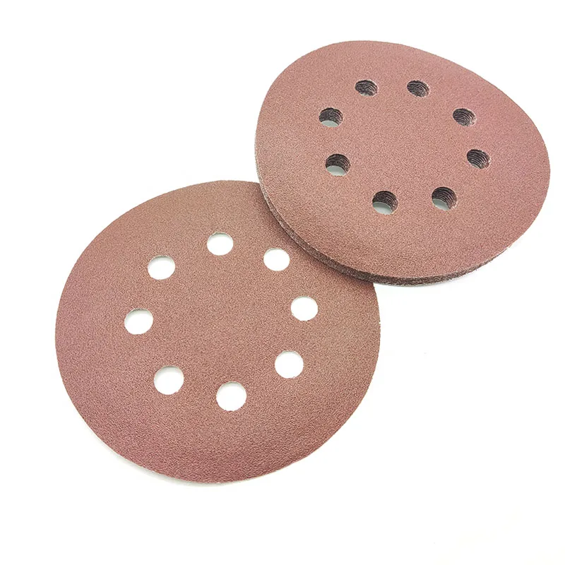 Factory directly selling 5-inch aluminium oxide red sandpaper with 8 holes sanding discs