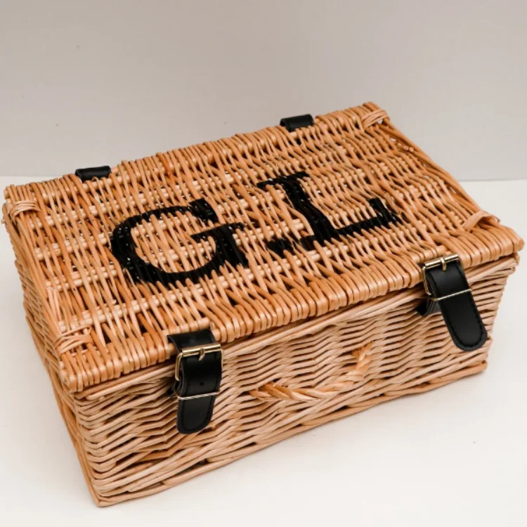 Empty  Wicker Picnic Hamper baskets Willow Rattan trunk storage box wicker trunk gift hamper with lid