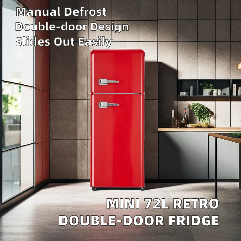 American Retro Mini 72L Top-Freezer Double-Door Refrigerator for Dormitory Office Home Hotel New Compact Refrigeration Equipment