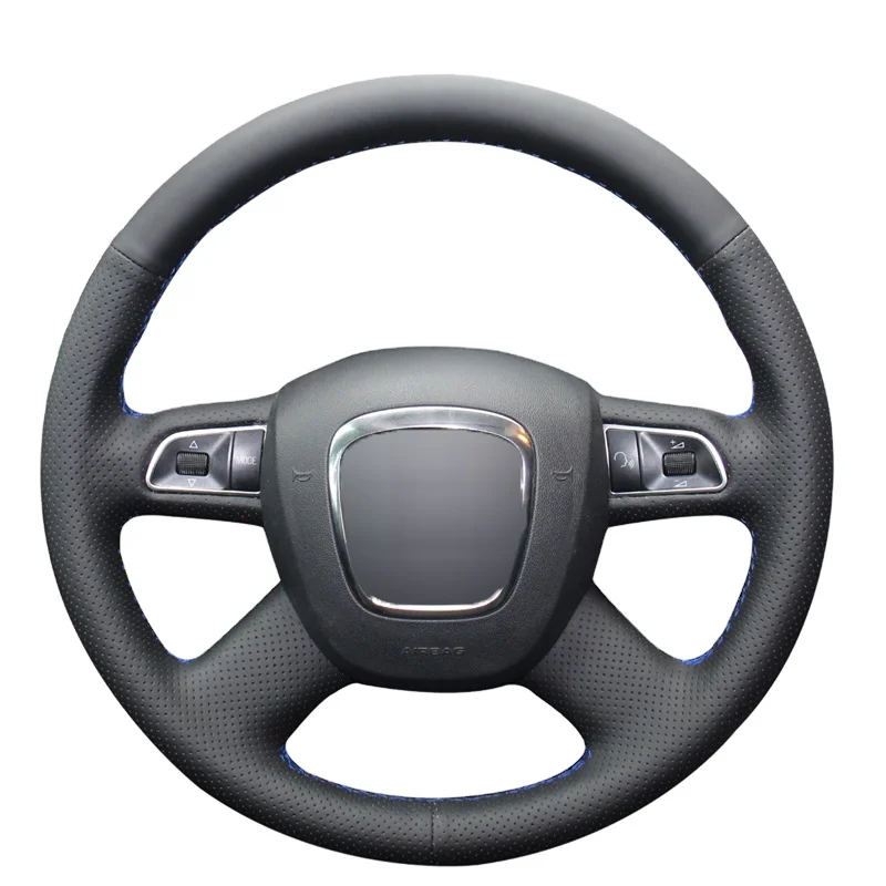 Hand-stitched BlackPU Artificial Leather Steering Wheel Cover for Audi A3 A4 (B8) A6 (C6) A8 A8 L Q5 Q7 2007-2011 S8 2008-2009
