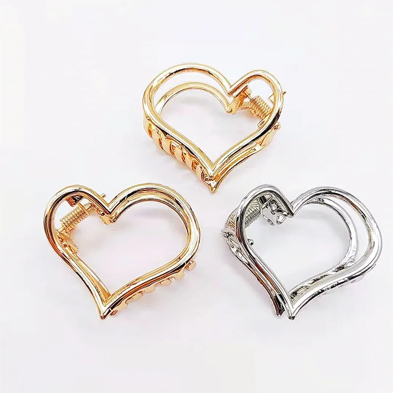 Newest Design Heart Shape Hair Claw Girls Metal Alloy Hair Clips Gold Silver Plating Hair Claws Clips
