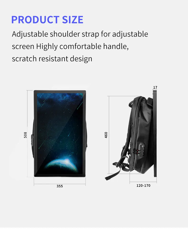 Various Color 21.5 Inch Portable LCD Advertising Playing Equipment Backpack Billboard for Outdoor Digital Signage and Displays
