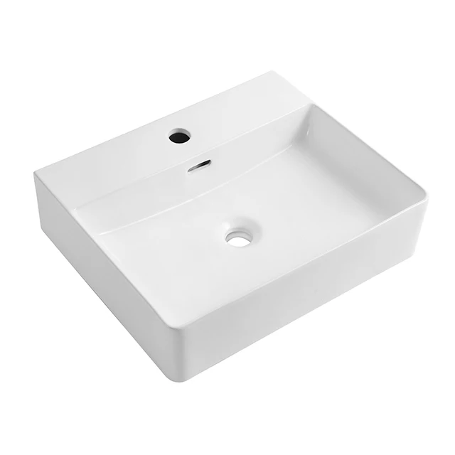 Popular design lavabo white rectangular countertop sink solid surface wash basin ceramic bathroom vessel sink