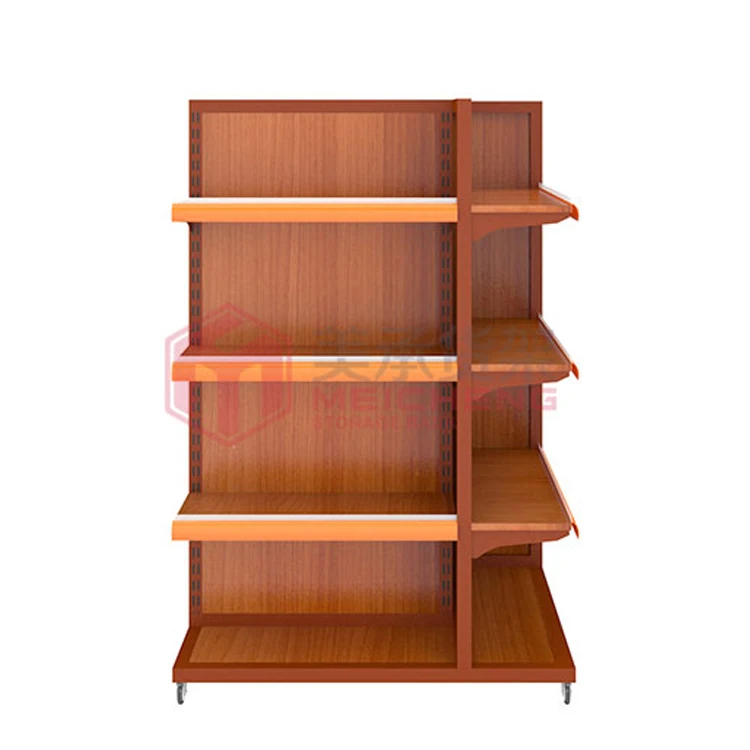 Meicheng 4 Side Supermarket Promotion Display Counter Wood Display Shelves For Retail Stores Cosmetic Supermarket Shelves