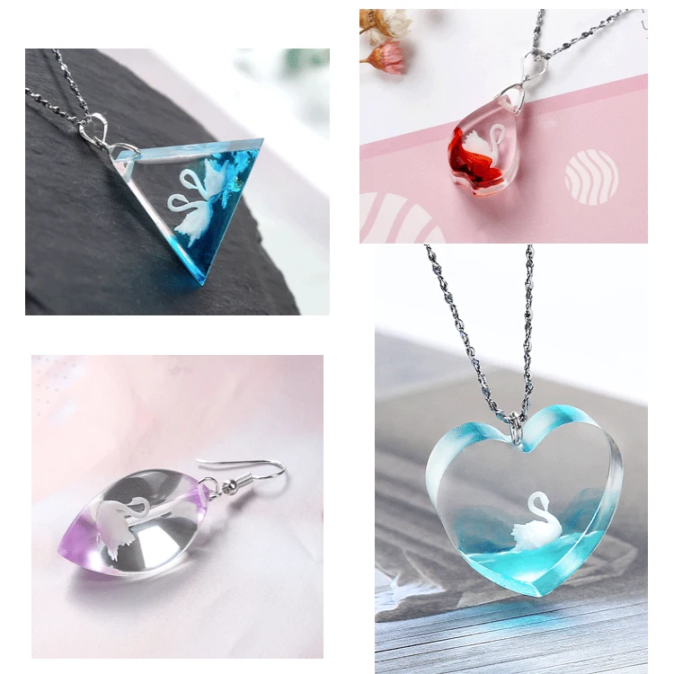 A42 3D cygnet hand DIY crystal drop glue mold accessories, 3D Swan fillings lake view Mini creative jewelry