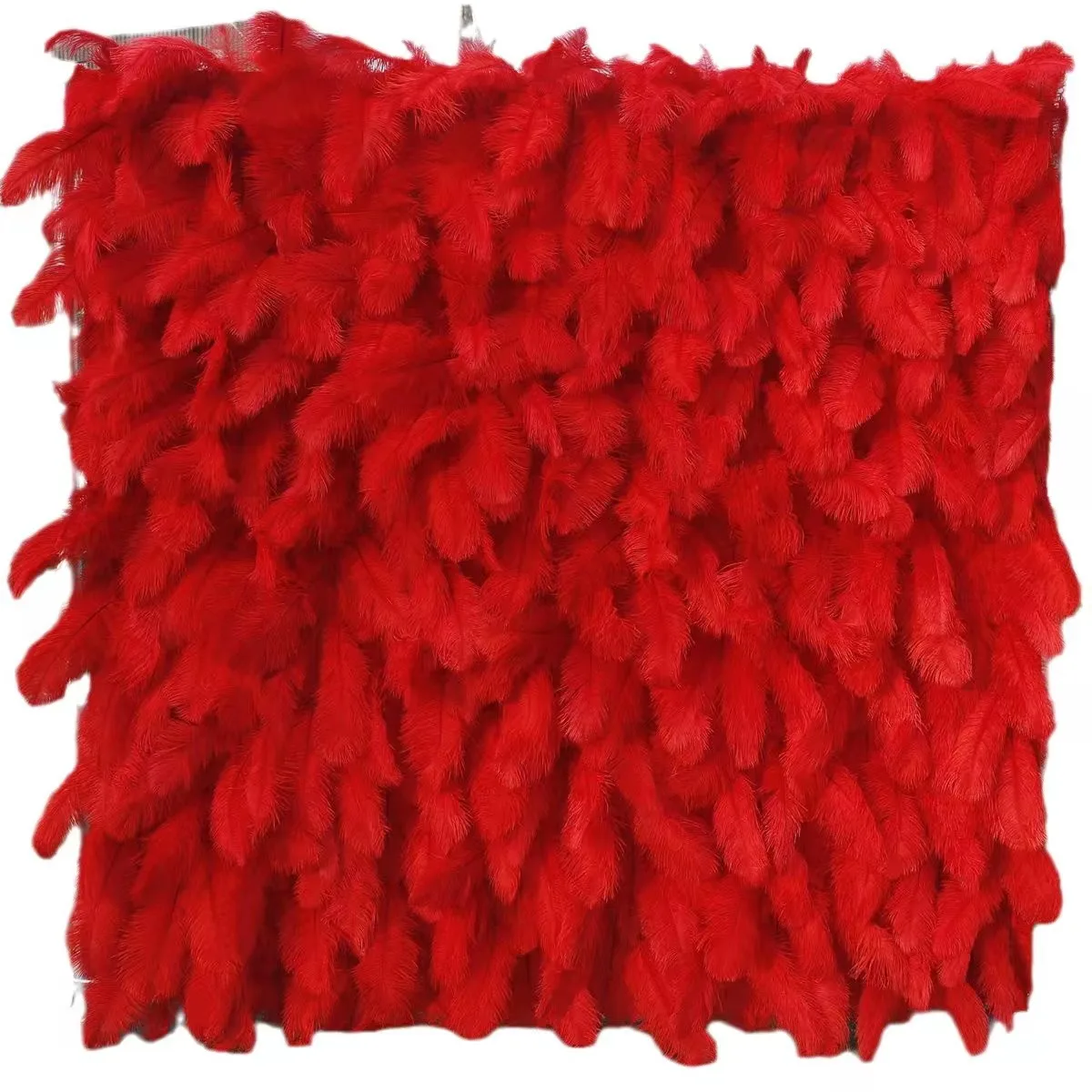 Real Touch Ready Stock  5D cloth bottom artificial flower supplier wall Red Ostrich feather wall for outdoor  wedding decoration